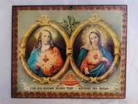 Religijny obrazek na drewnianej desce. Jezus i Maryja