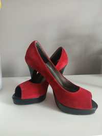 Buty szpilki czerwone, odkryty palec, rozmiar 39