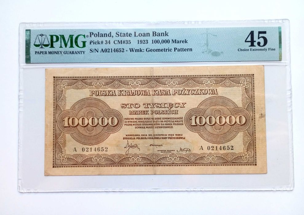 100.000 Marek 1923  - A -  PMG  45