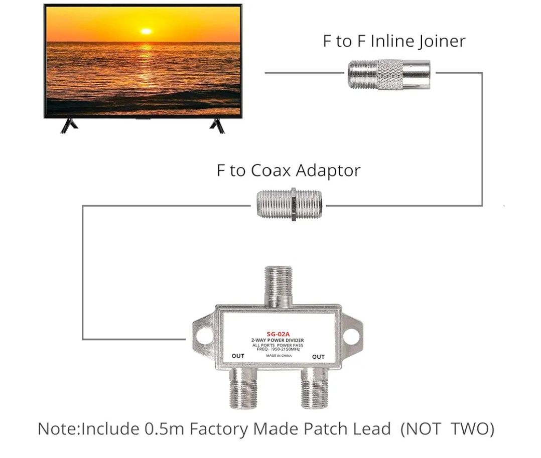 Justech Mini rozdzielacz 2-drożny SAT Splitter TV Radio F adapter