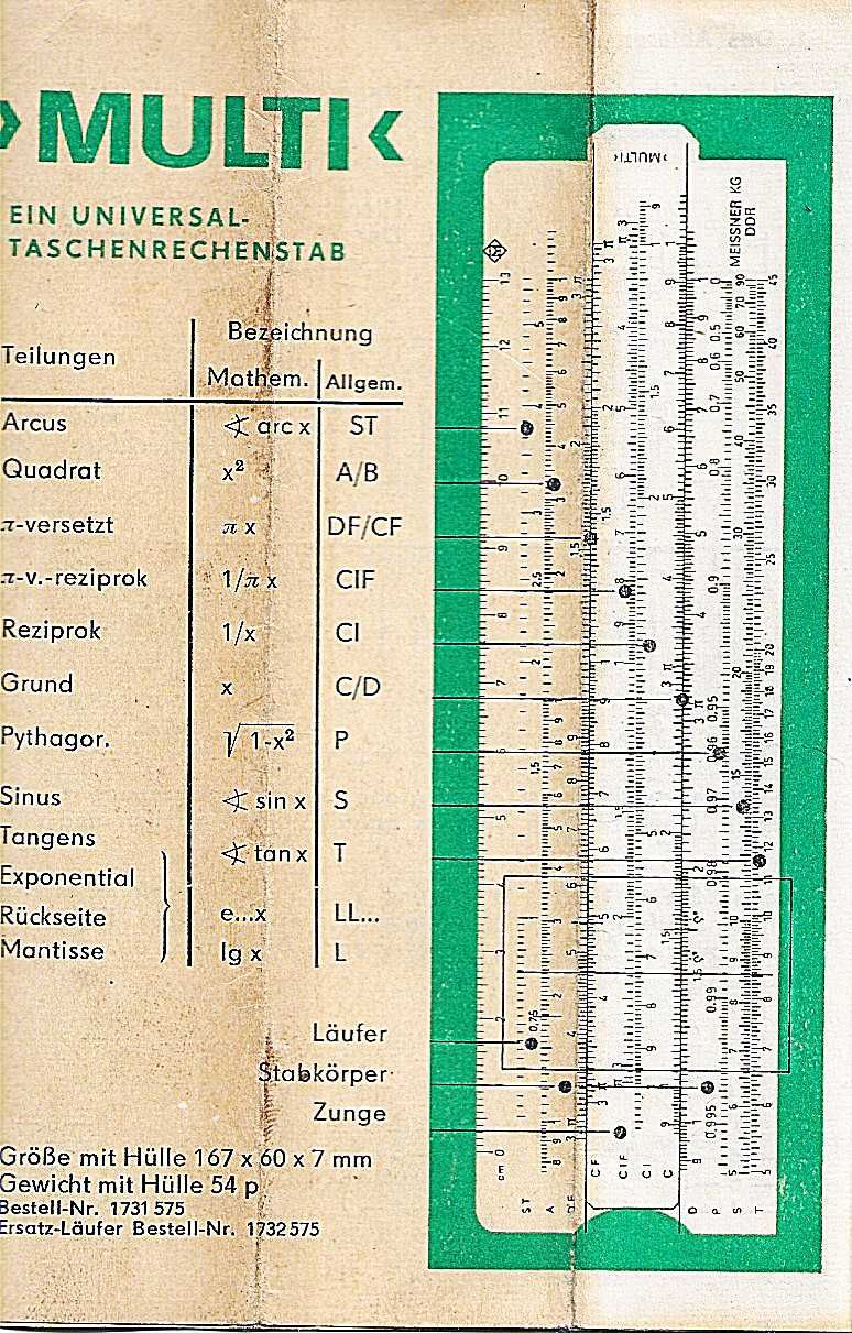 Suwak logarytmiczny Faber – Castell + Instrukcja obsługi po niemiecku.
