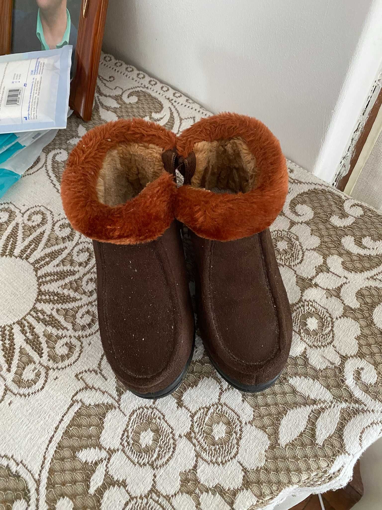 pantufas castanhas 35 com pêlo