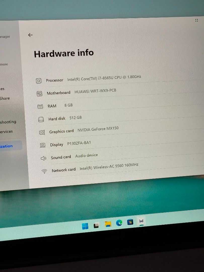 Laptop Huawei Matebook 13 I7-8565U 8GB / 512GB SSD GeforceE MX 150 2GB