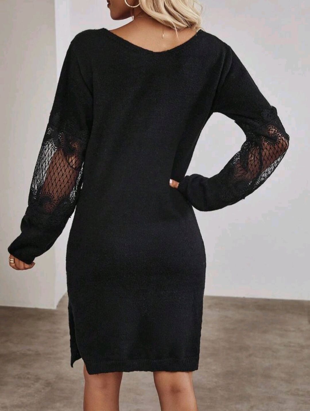 Sukienka dzianinowa czarna z koronką nowa sweterkowa