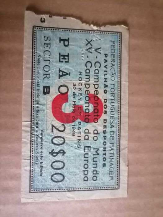 Raro Bilhete Campeonato Mundo Hoquei Patins 1949 Pavilhão Desportos