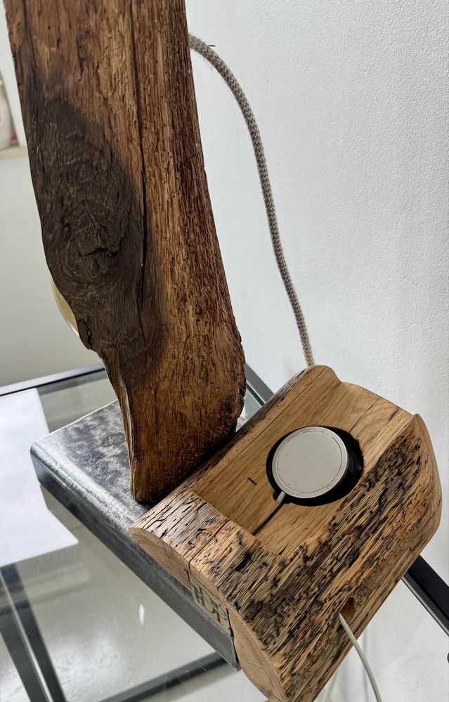 Lampka rustykalna loftowa stołowa nocna handmade naturalne drewno