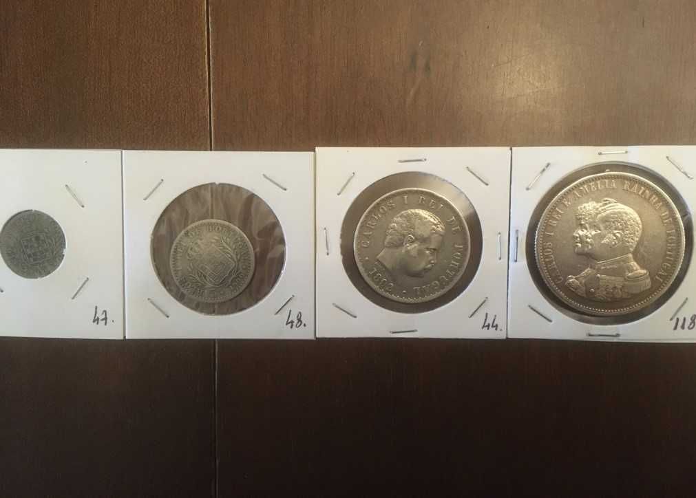4 moedas D. Carlos de prata - 50,100,500 e 1.000 réis