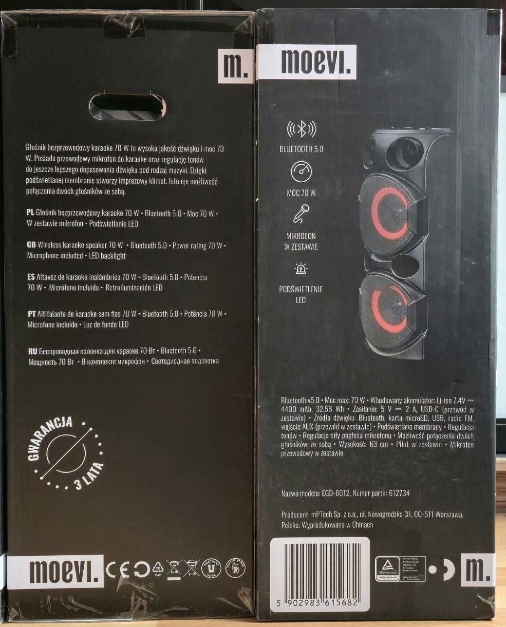 Głośnik bezprzewodowy moevi 70W BT stereo bluetooth mikrofon
