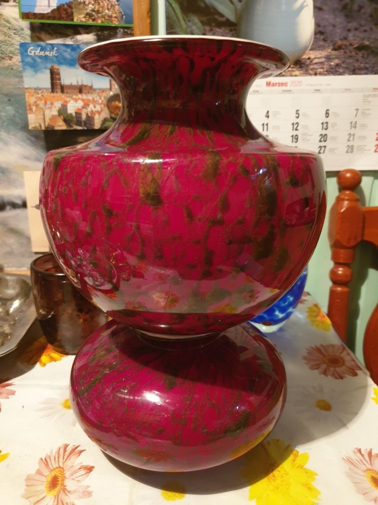 Vintage Bohemian Spatter Glass Vase by Franz Welz, 1930s, Art Deco