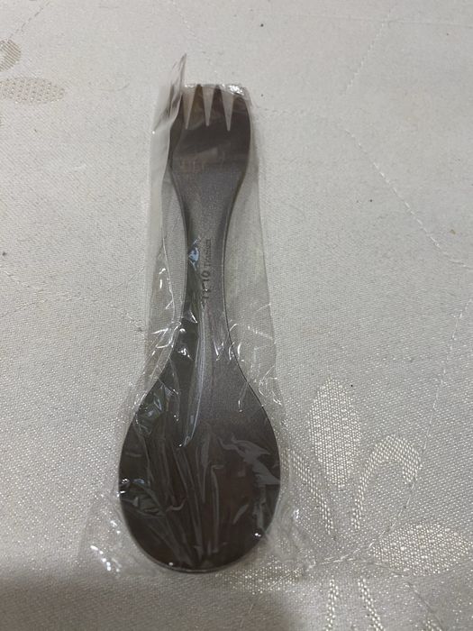 Титанова ложка-виделка туристична з мішечком для зберігання