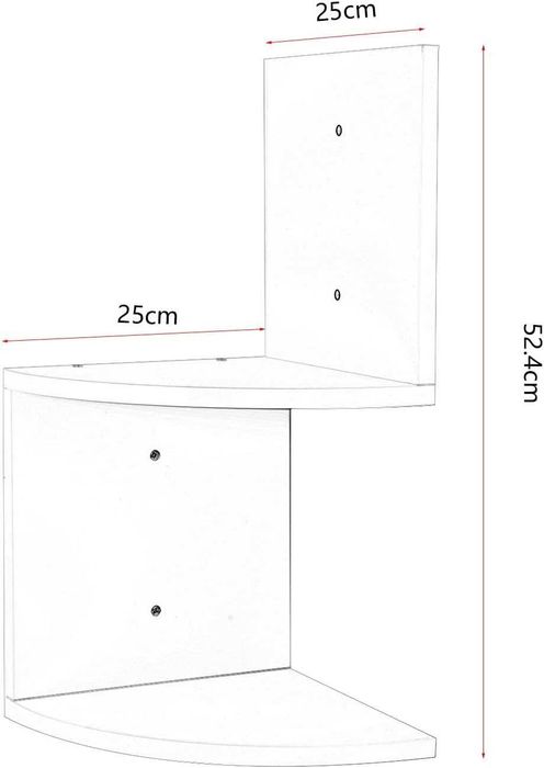 Półka ścienna narożna 2 półki, biała 25 x 52,4 x 25 cm