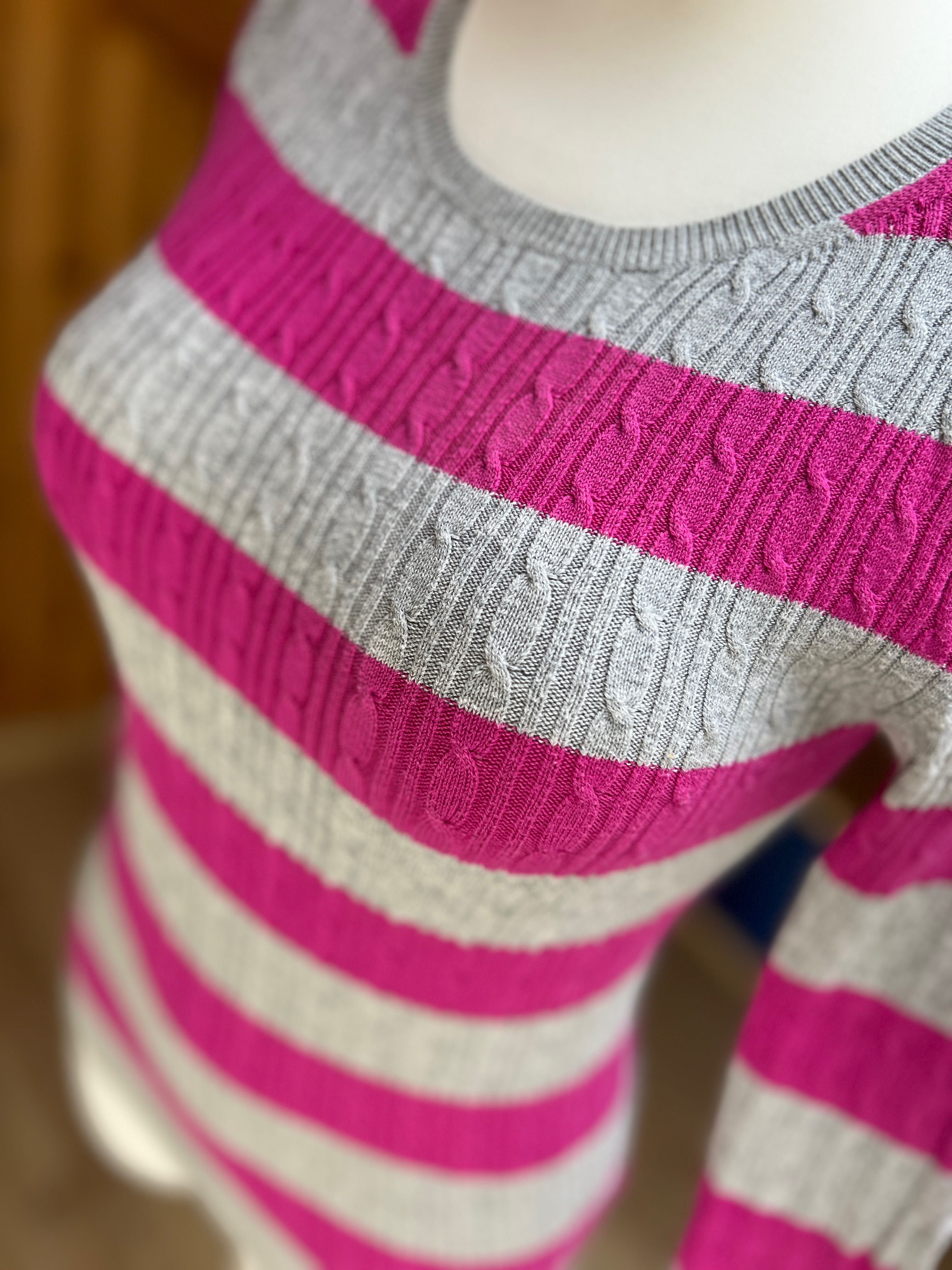Sweter w paski szary różowy gap dobry skład na zime Cotton bawełna