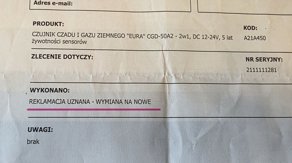 Czujnik czadu i gazu nowy