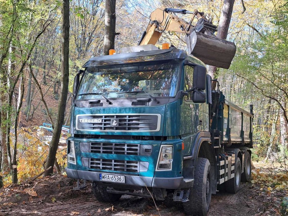 Usługi dzwigowe HDS + łyżka chwytakowa  Wywrotka 6x6 Transport