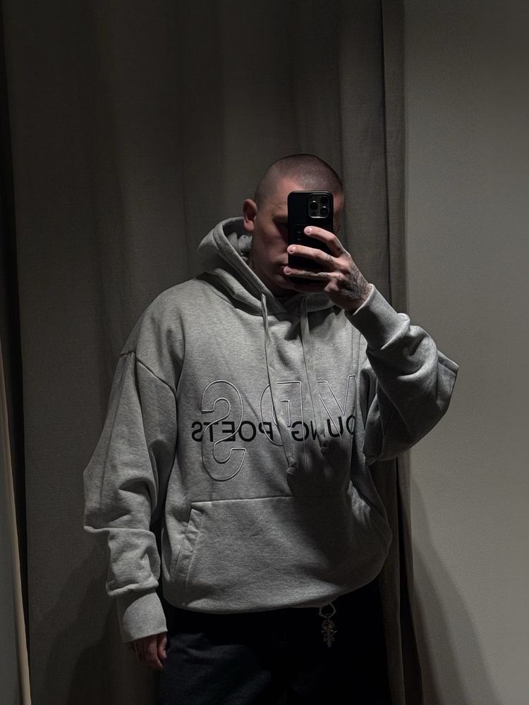 Оверсайз сірий меланж худі YPS YOUNG POETS gray  hoodie