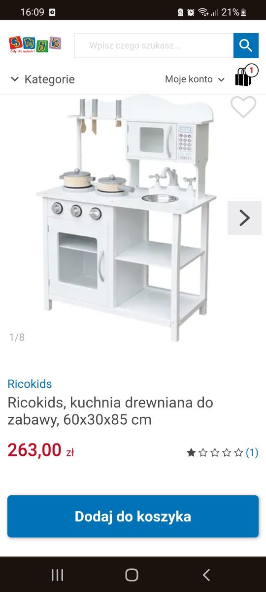 Białą drewniana kuchnia dla dzieci Ricokids