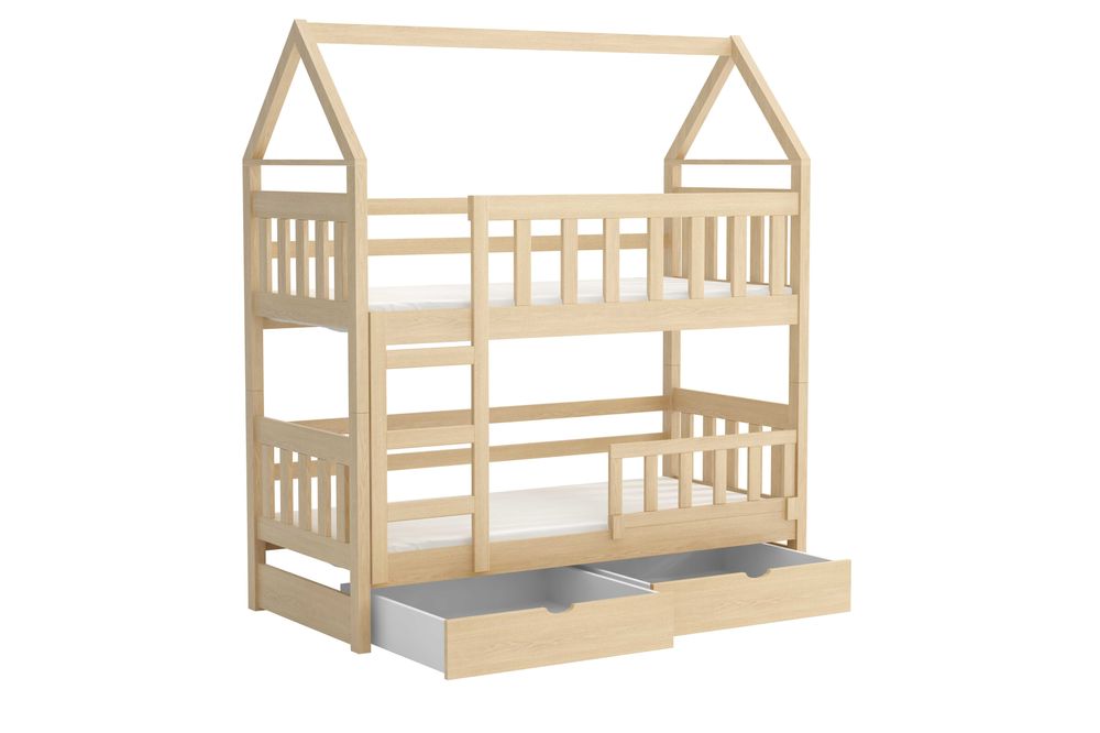 Łóżko piętrowe DOMEK 2 osobowe, materace 160x75 | 180x75 gratis