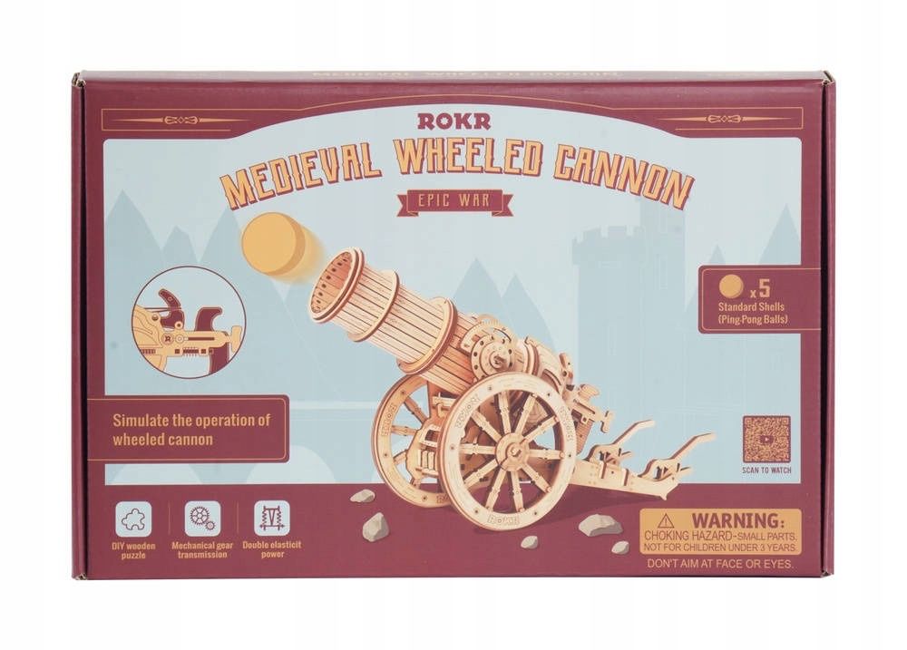 ROBOTIME Drewniane Puzzle 3D strzelająca armata