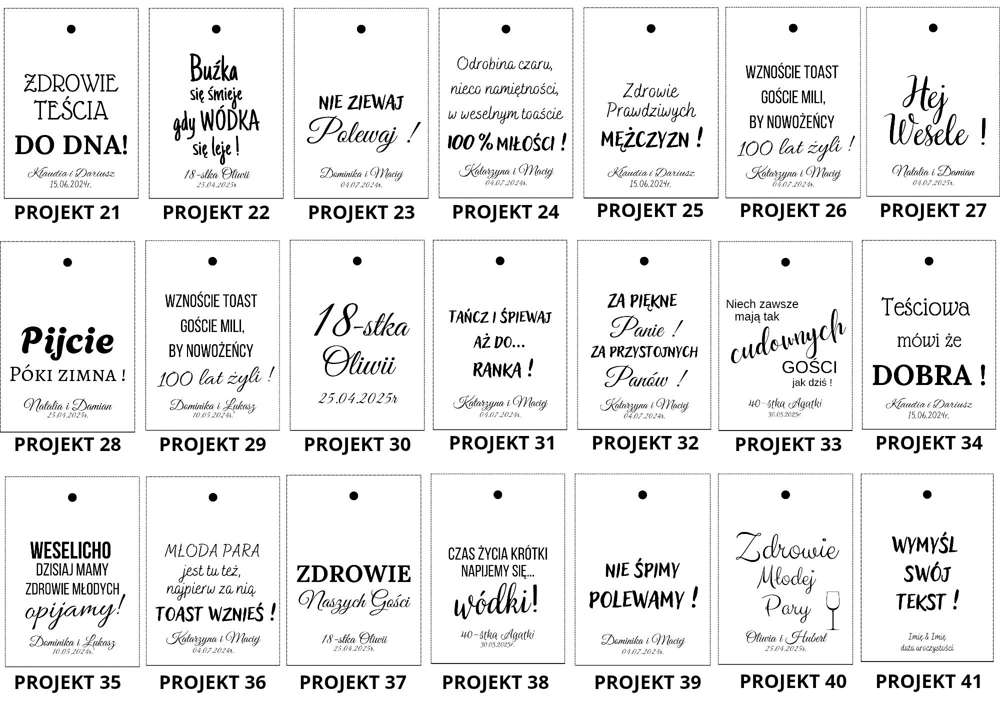 Zawieszki na alkohol wódkę weselną urodziny Personalizowane