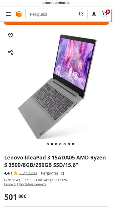 Lenovo IdeaPad 3 15ADA05 AMD Ryzen 5 3500/U8GB/480GB SSD/15.6"