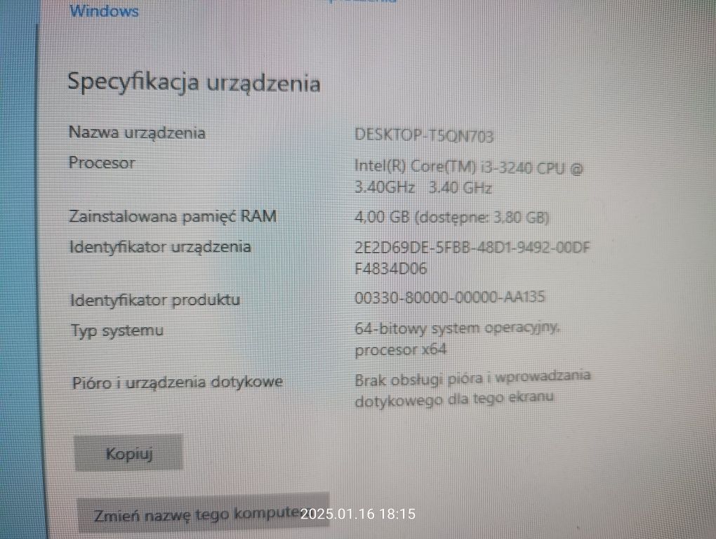 KOMPUTER stacjonarny LENOVO M82 i3-3240 DDR3 4GB