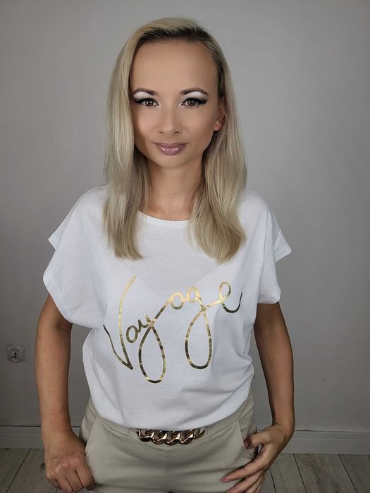 T-shirt koszulka ze złotym zdobieniem damska roz. 2XL-4XL DUŻO WZORÓW