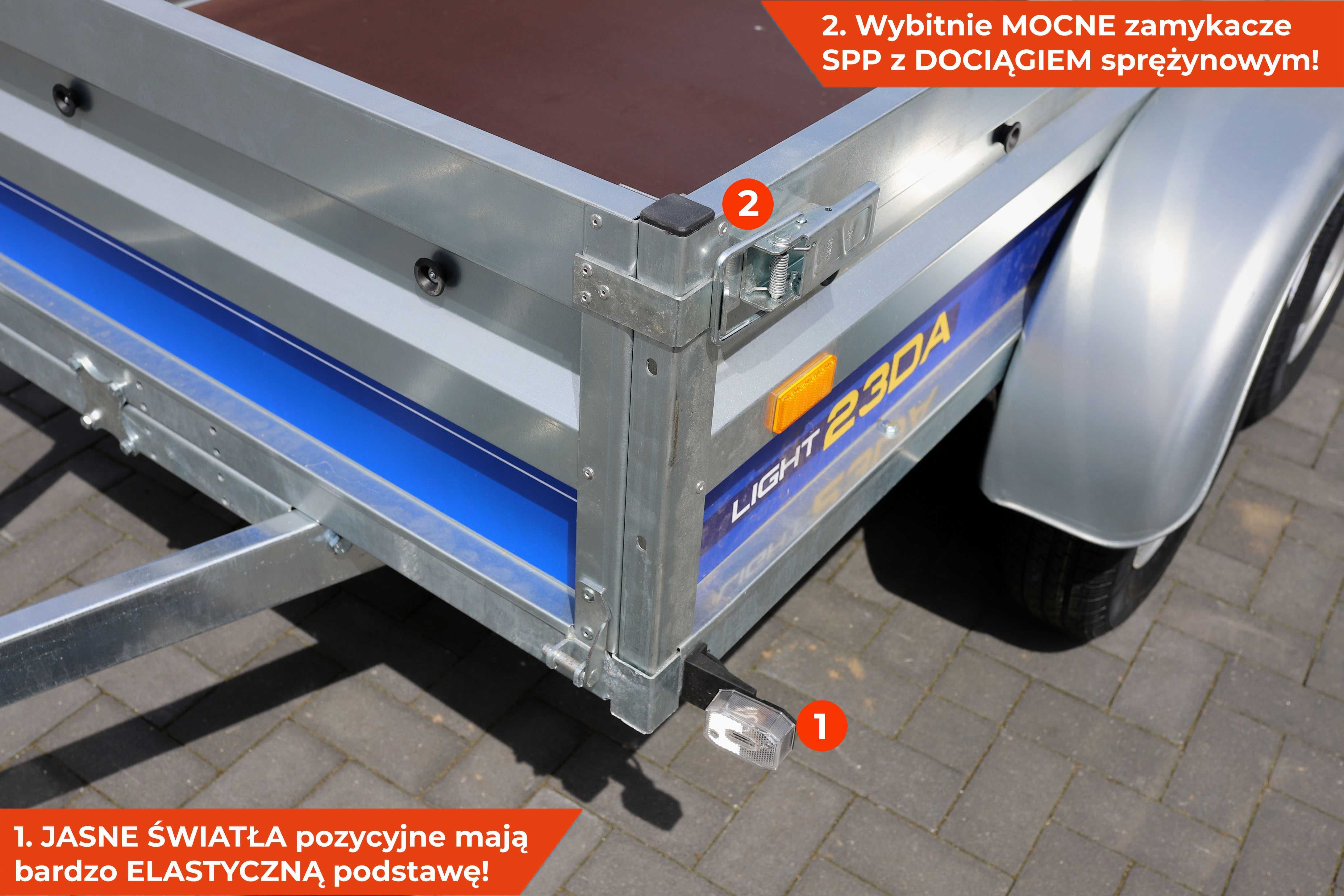 Mocna przyczepa 2 osiowa 252x135x37 Vesta light 25DA tandem SPAWANA