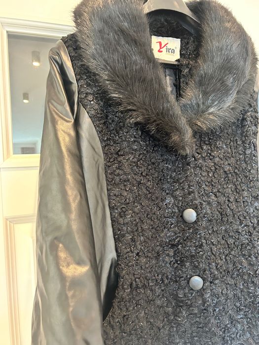 Krótkie futerko płaszczyk eko skóra 42/44 miś teddy