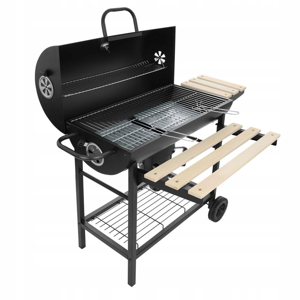 Duży Grill Ogrodowy 70x35 BBQ na kółkach przenośny z półkami