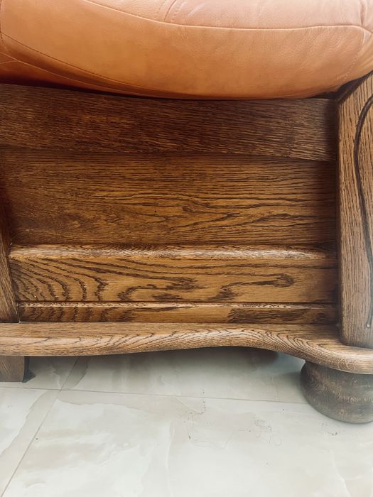 Komplet mebli wypoczynkowych skóra naturalna i drewno