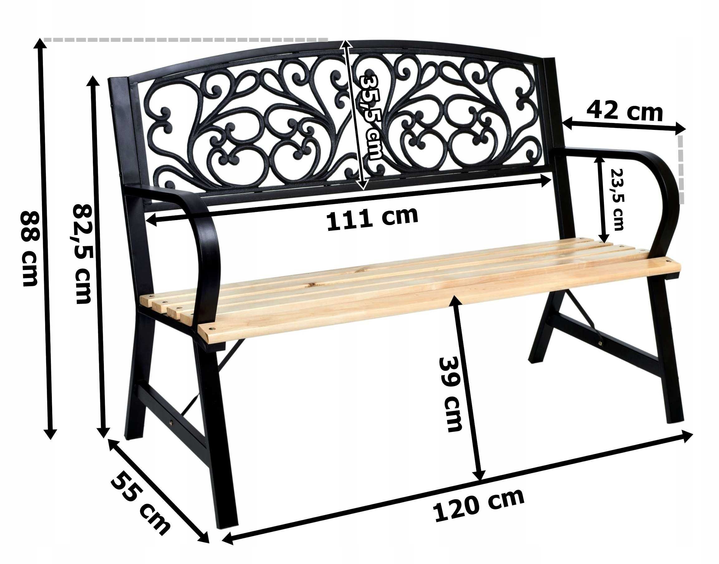 ŁAWKA OGRODOWA Parkowa Żeliwna Metalowa Drewniana 120 cm