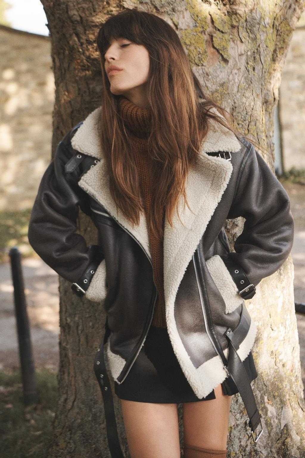 kurtka kożuch kożuszek double-faced long jacket Zara 36 S