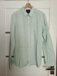 Miętowa bawełniana męska koszula w białe paski 44/45 comfort fit