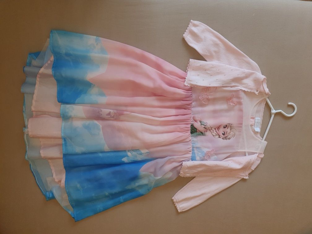 Piękna sukienka H&M Elza roz. 134 8-9 lat + sweterek JA