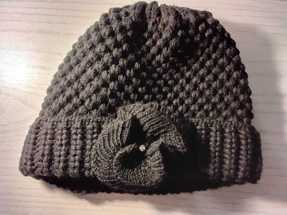 Komplet Damski Czapka Komin Bandama Naturalne Stan Idealny Włóczka BDB