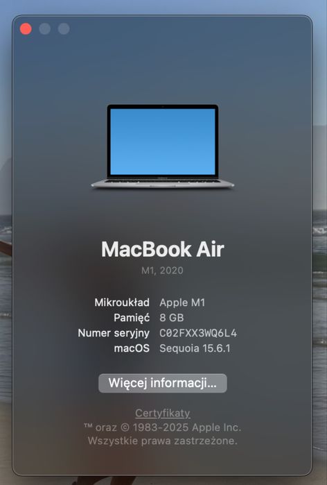 MacBook Air 13” M1 2020 bateria 91%
