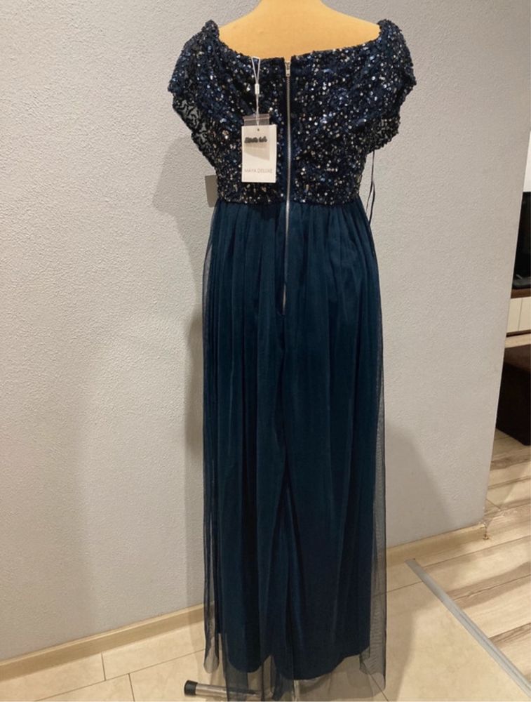 Maya deluxe cekinowa sukienka maxi hiszpanka tiulowa 46 3 xl asos luxe