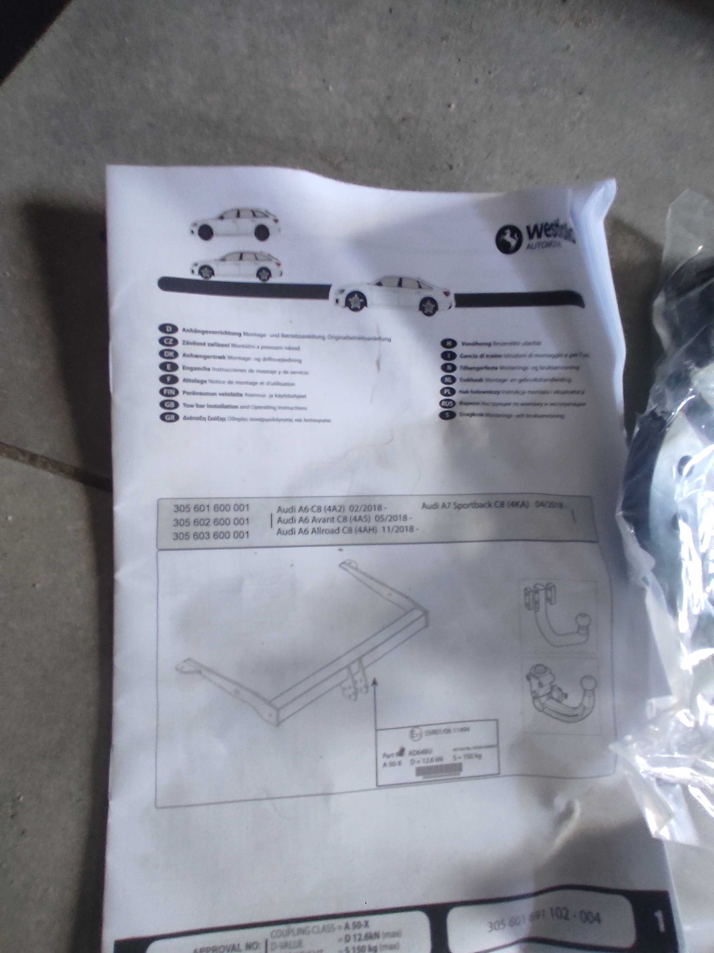 Nowy Oryginalny odpinany Hak holowniczy Audi A6 C8 instalacja modu