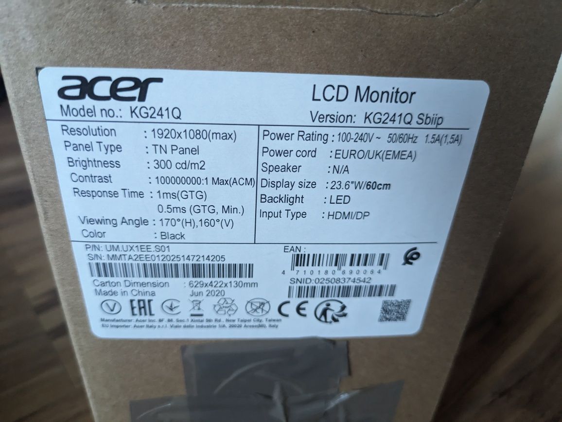Monitor Acer KG241QSBIIP 165 Hz 24 cale