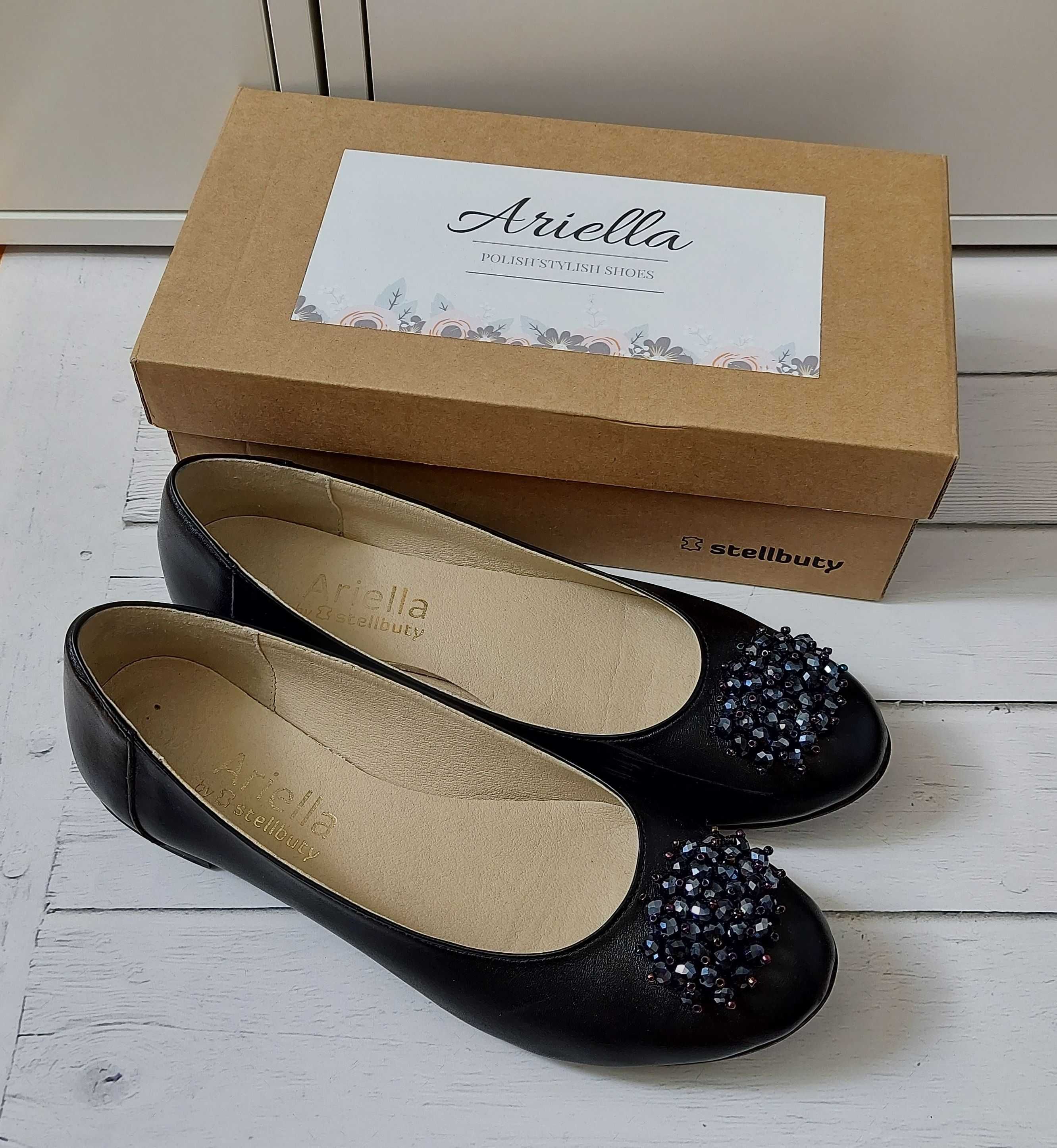 ARIELLA KIMI Viva baleriny eleganckie czarne balerinki skórzane buty