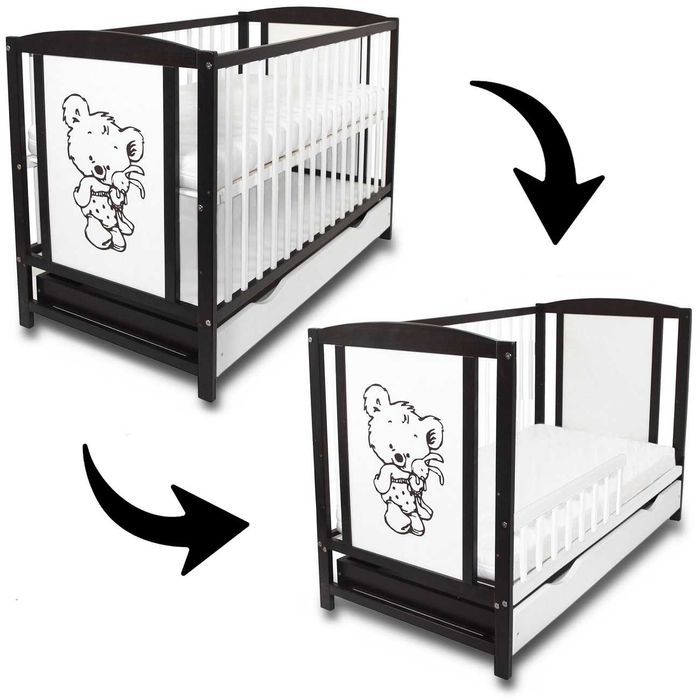 Łóżeczko dziecięce tapczanik Bajka wenge szuflada barierka Wysyłka 0zł