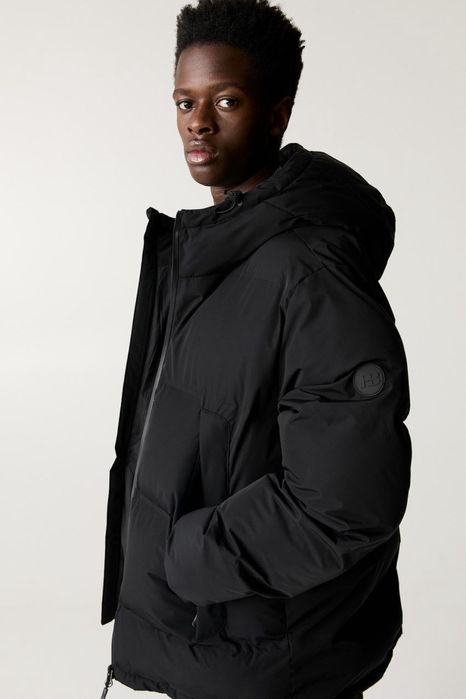 Куртка Pull&Bear Puffer Hooded Jacket (M) чорна чоловіча пуховик