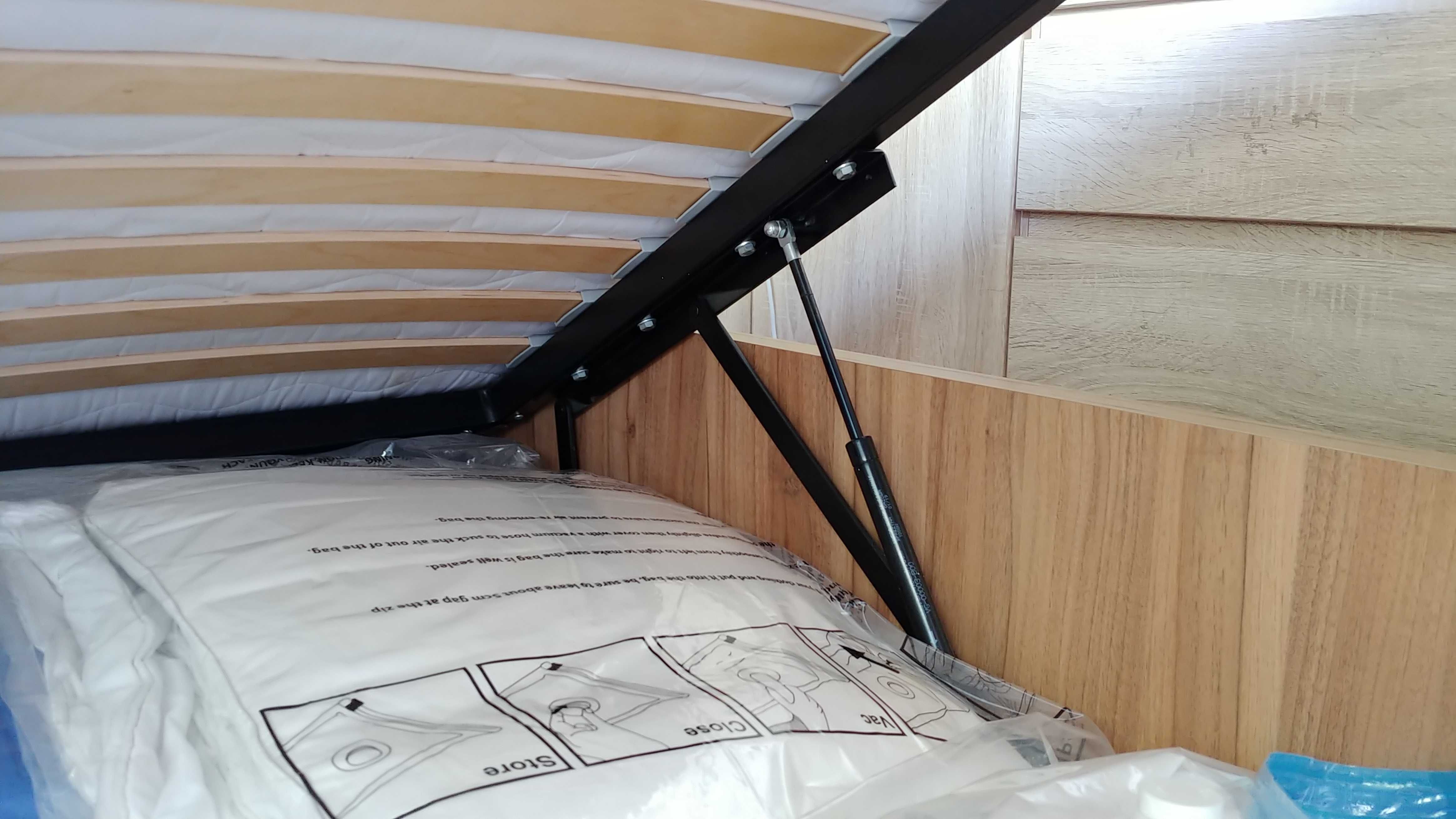 Łóżko 150x200 panelowe wezgłowie, metalowa konstrukcja, duży pojemnik
