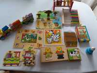 Sprzedam drewniane zabawki dla dziecka. 12 elementów.