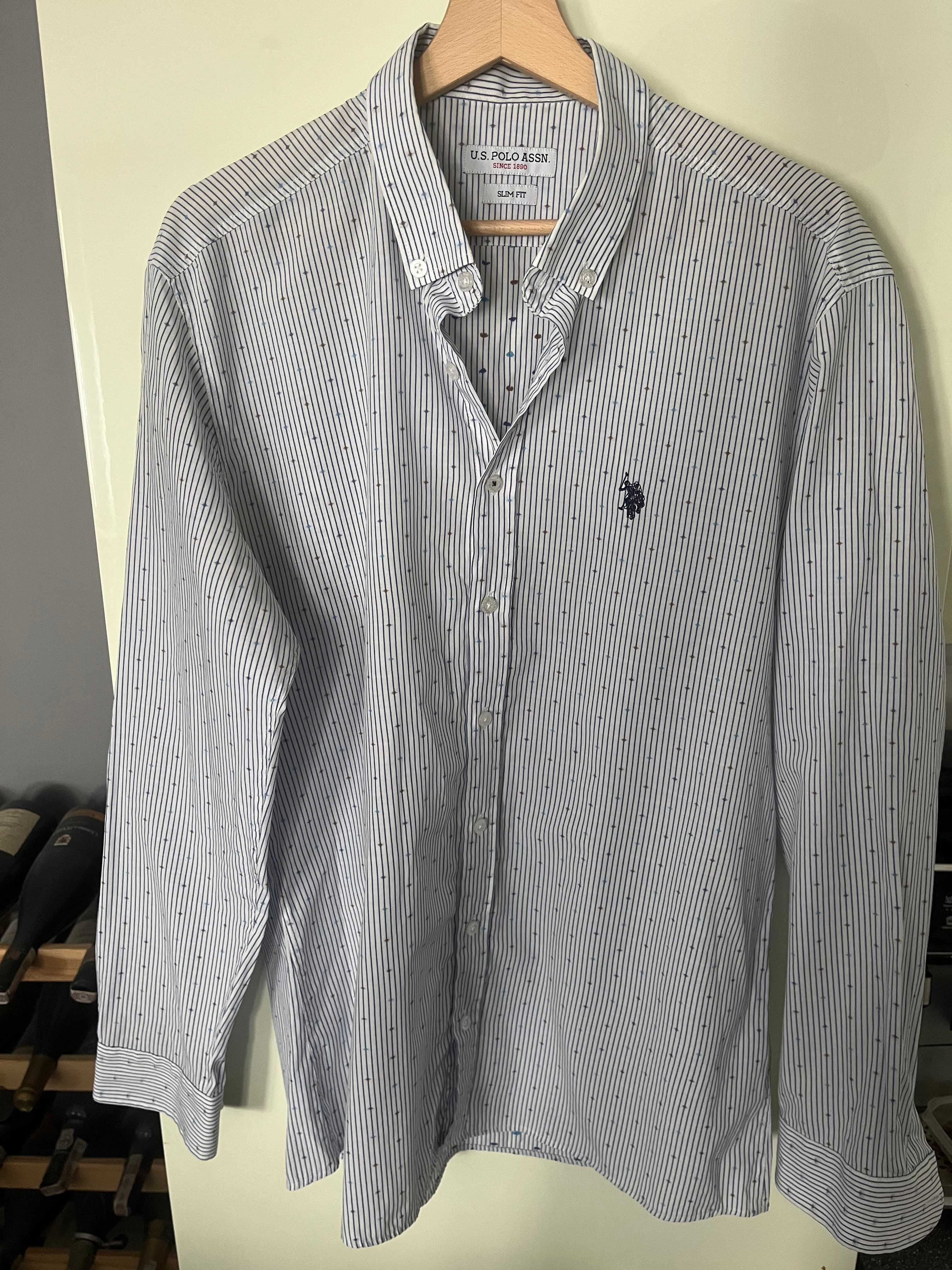 Elegancka biała slimowana koszula U.S. Polo Assn. z paskami XL