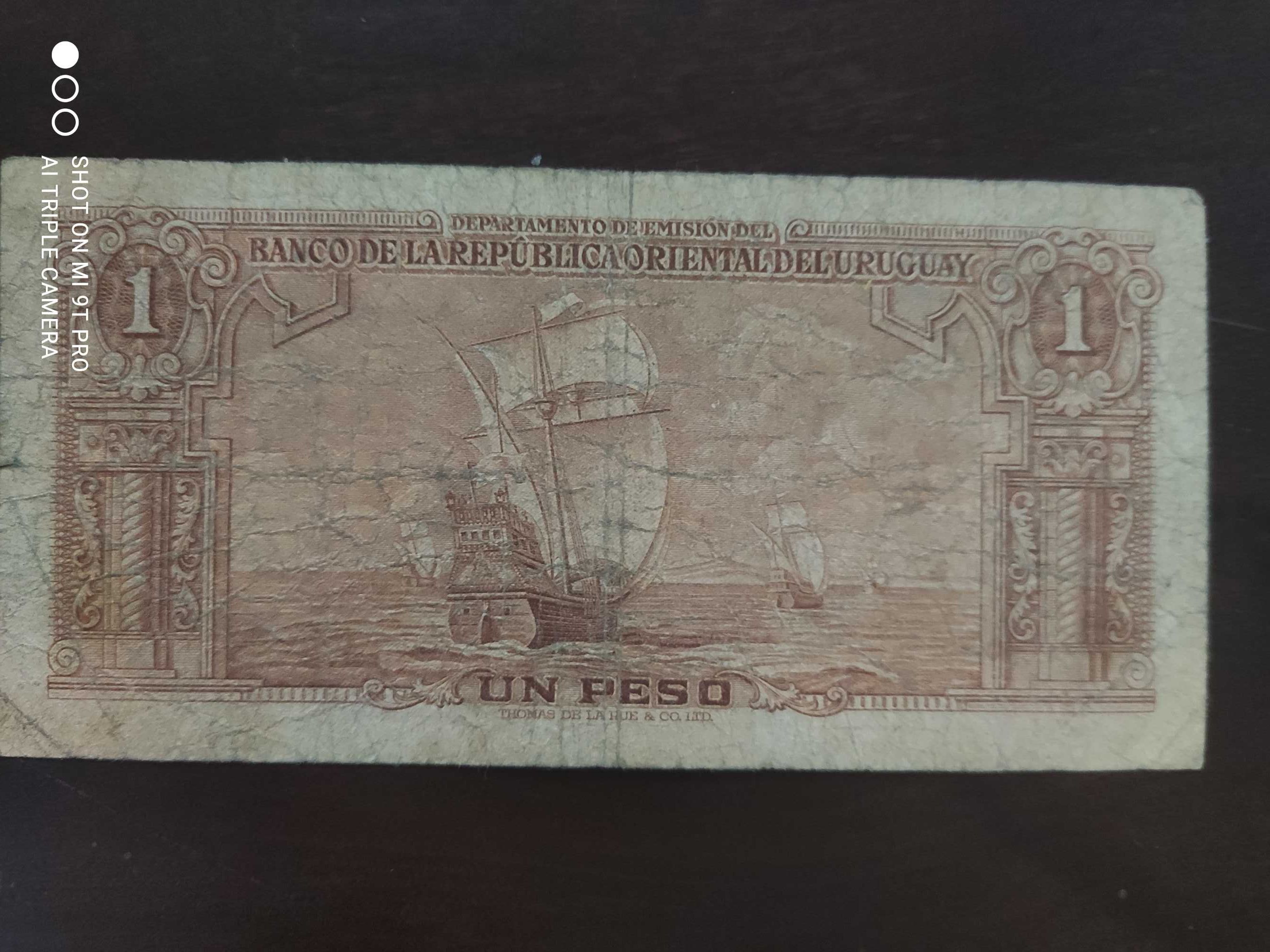 Уругвай 1 песо 1939 год корабль редкая бона