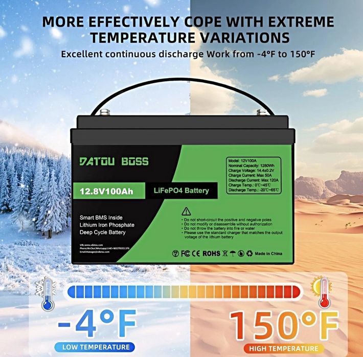 LiFoPe4 12V 100Ah акумулятор літій-залізо-фосфат Datouboss