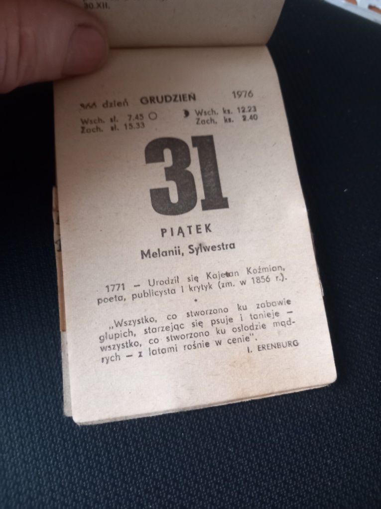Kalendarz zdzierak PRL 1976 rok Kolekcjonerski  kartkowy z datą