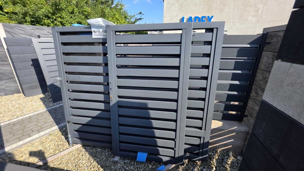Wyprzedaż! Brama palisada skrzydłowa 400x160, zestaw furtka RAL 7016