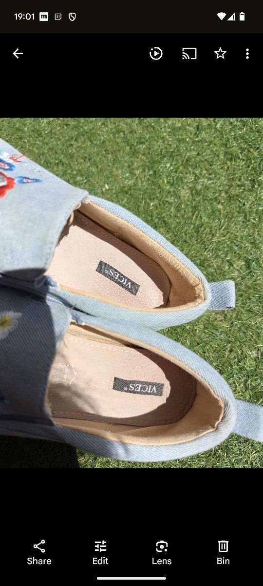 Trampki wzór wyszywane kwiaty jeans Vices 38 slip on wsuwane